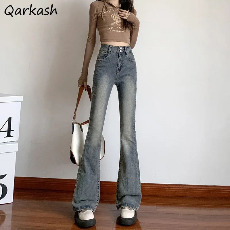 

Flare Jeans Women High Waist Slim Bleached Washed American Style Personality Vintage Cool Streetwear Y2k Stretchy All-match Ins