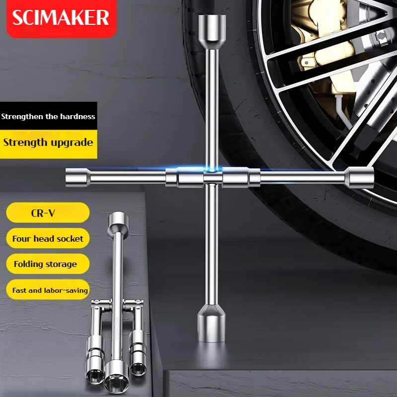 Collapsible socket wrench, made of chromium vanadium steel, comes with four 17/19/21/23mm sockets, work/vehicle hand tools