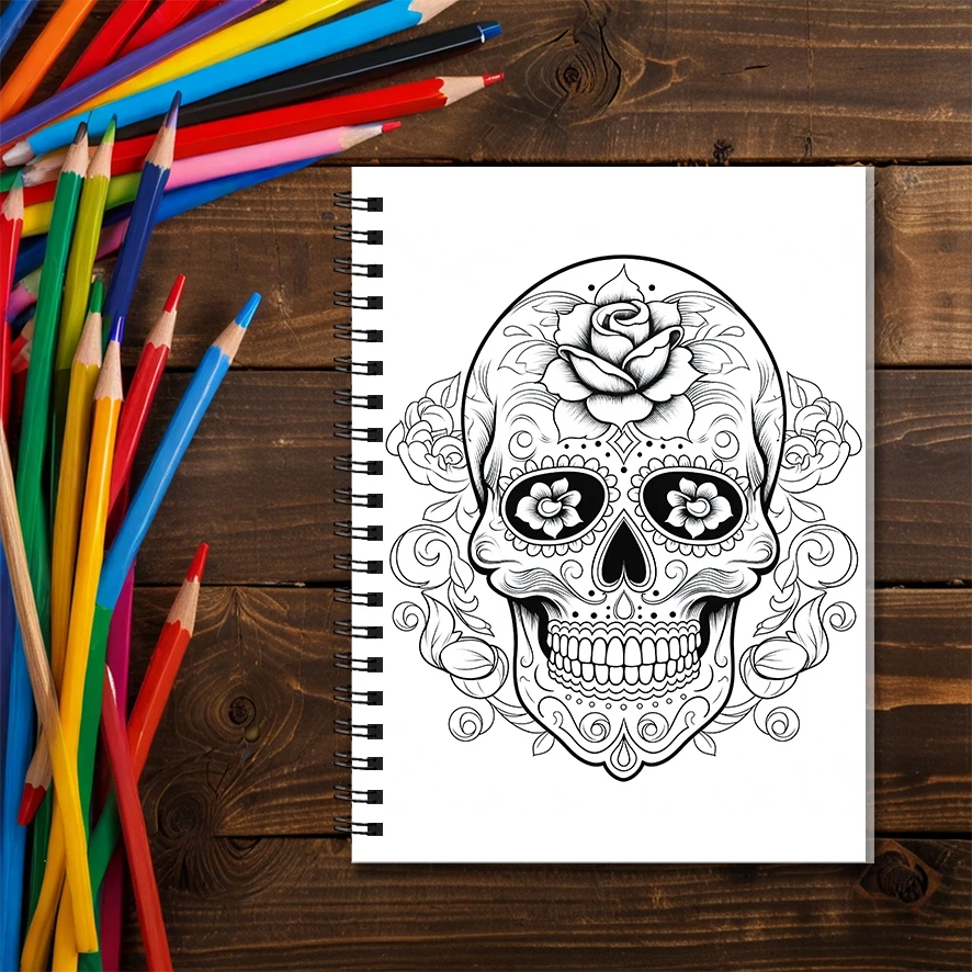 Skull Adult Coloring Book - 8.3x 11.2 Inch 22 Page Coloring Book - Helps Reduce Stress and Ease Emotions