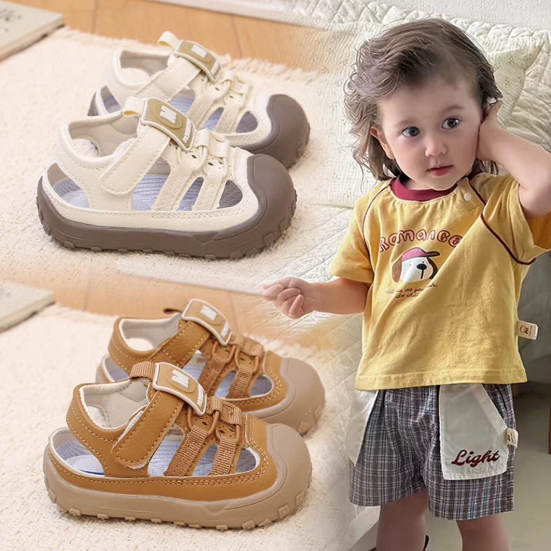 

Children's Baby Toddler Sandals Boys Closed Toe Soft Baby Girls Beach Shoes 0-6 Years Old Beige Casual Non-Slip Kids Sandals