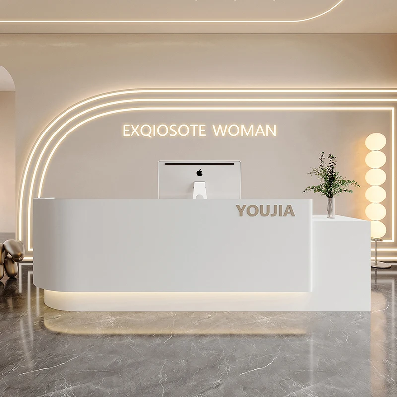 

White Spa Reception Desk Hair Salon Service Lectern Mobile Podiums Front Desk Bar Counter Theke Rezeption Luxury Furniture