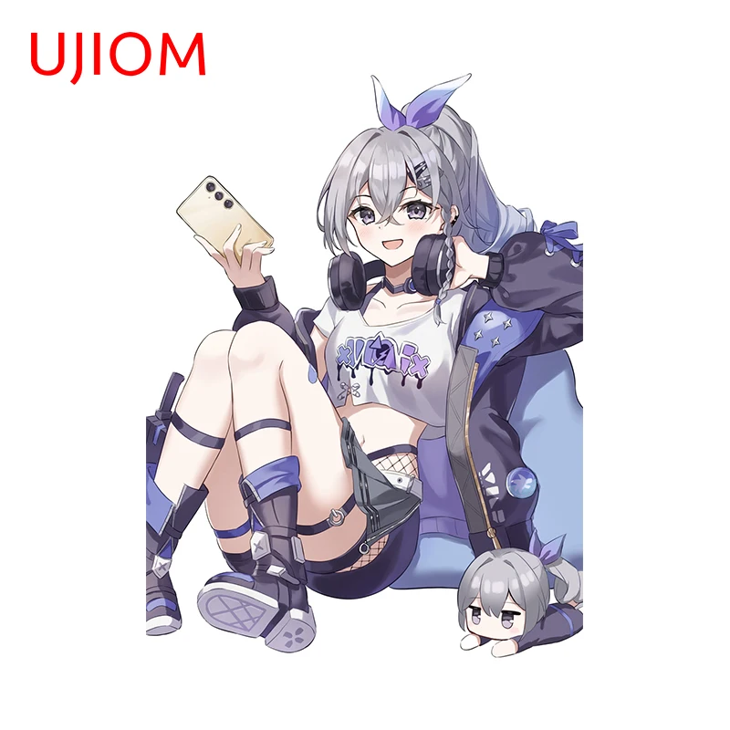 UJIOM 13cm X 9.7cm Smiling Girls Silver Wolf Cool Wall Stickers Creative Sticker Laptop Decor Decal Funny Vestibule Chambre