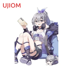 UJIOM 13cm X 9.7cm Smiling Girls Silver Wolf Cool Wall Stickers Creative Sticker Laptop Decor Decal Funny Vestibule Chambre