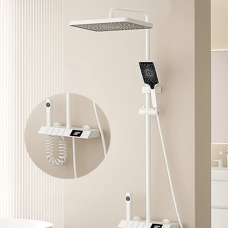 

Bathroom System Booster Nozzle Constant Temperature Piano Digital Display Household White Shower Set