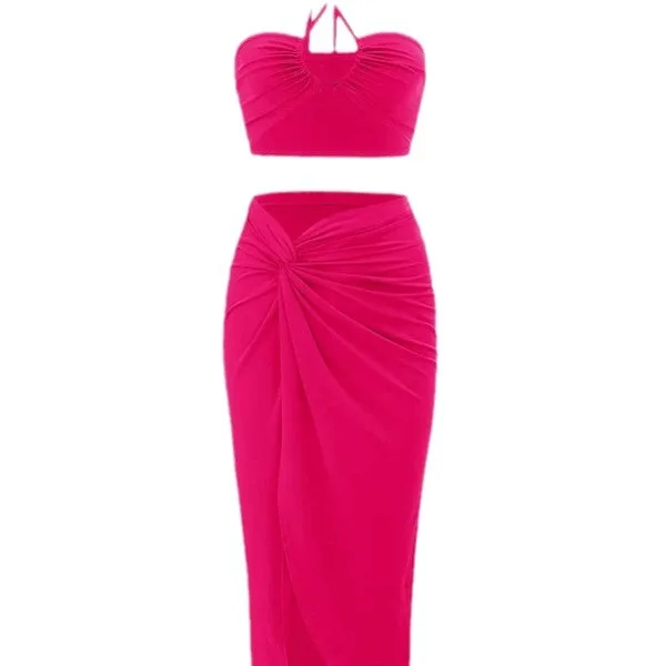 Strap Top Pleated Skirt Set Beach Skirt