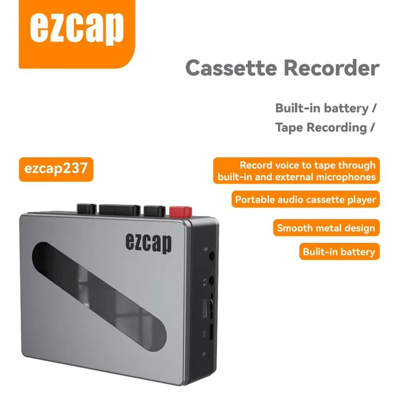 Ezcap237 Cassette Recorder Walkman Player Microphone Voice To MP3 Tape Converter Built-in Battery 1200mAh W/ 3.5mm Audio Output