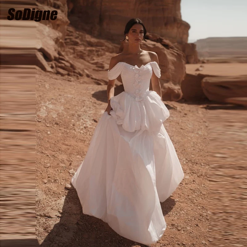

﻿ SoDigne A-line Taffeta Wedding Dresses Off Shoulder Bridal Dress 2026 Beach Long Bride Gown Robe De Mariee Customized