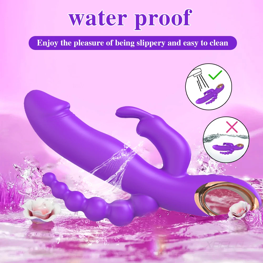 3 in 1 G-Spot Rabbit Vibrator for Women Dildo Vagina Clitoris Stimulator  Anal Double Penetration Female Sex Toys for Adults