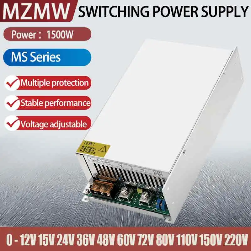 

MZMW 1500W Adjustable Switching Power Supply 0-12V 15V 24V 36V 48v 60V 72V 80V 110V 150V 220V 110/220V AC/DC Single Output SMPS