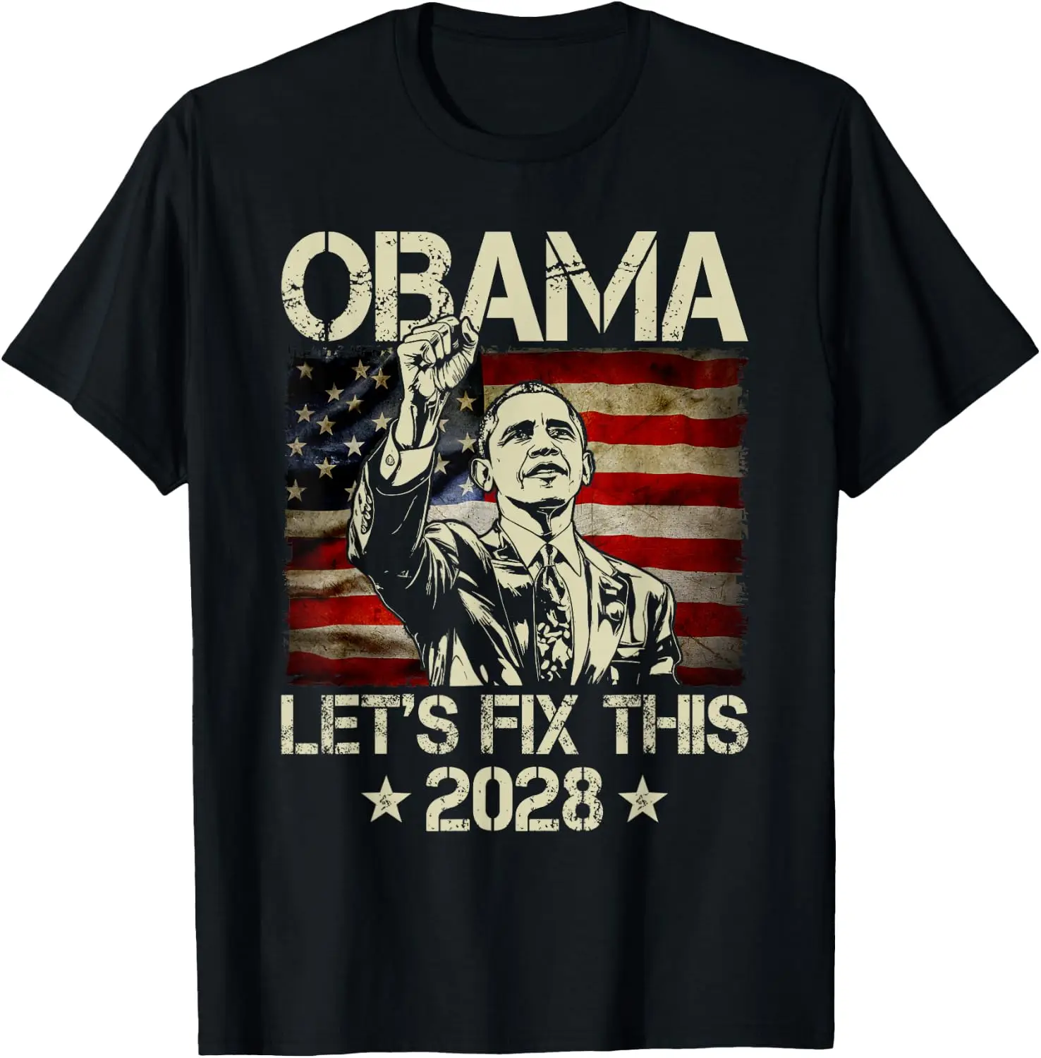 2028 Let's Fix This Obama 48Th President USA Flag T-Shirt Summer short-sleeved breathable sweat-wicking versatile fashion T-shirt for back-to-school season, unisex, Y2K Fashionable Cartoon Anime
