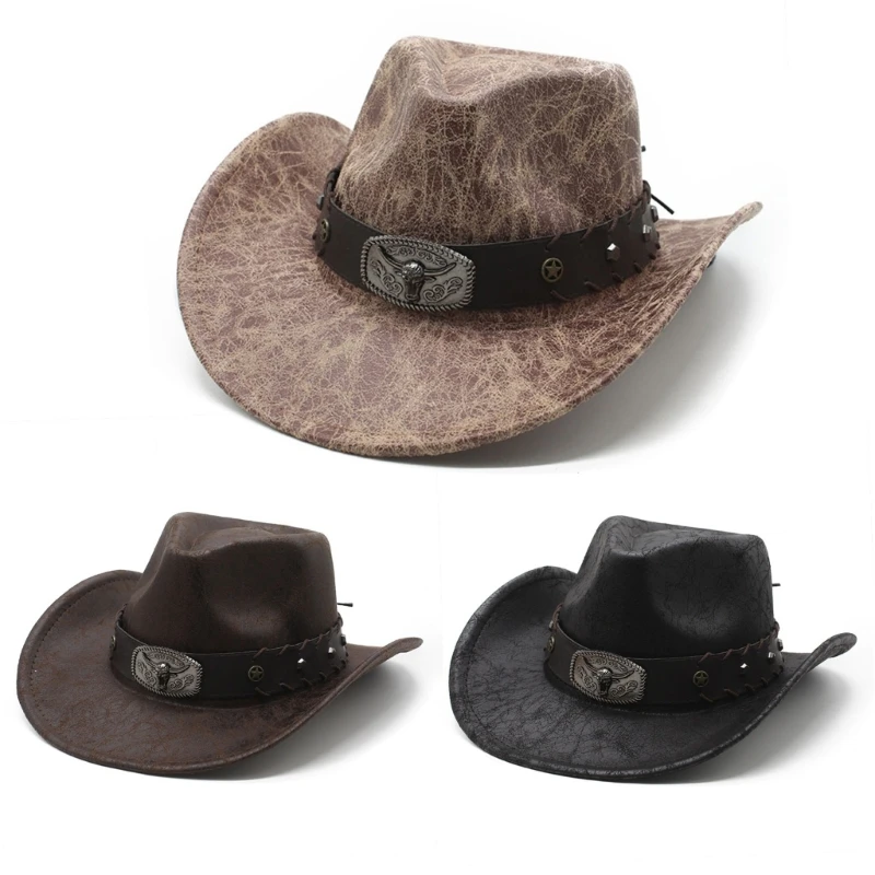 Rolled Brim Cowboy Hat for Woman Men Wear Resistant Cowboy Hat with Hat Band Large Brim Windproof Drop shipping