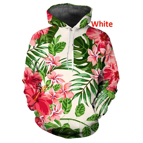 Mens Hawaiian Fashion Hoodies Green Leaf 3D Printed Hoodie Men/Women Flower Casual Sweatshirt