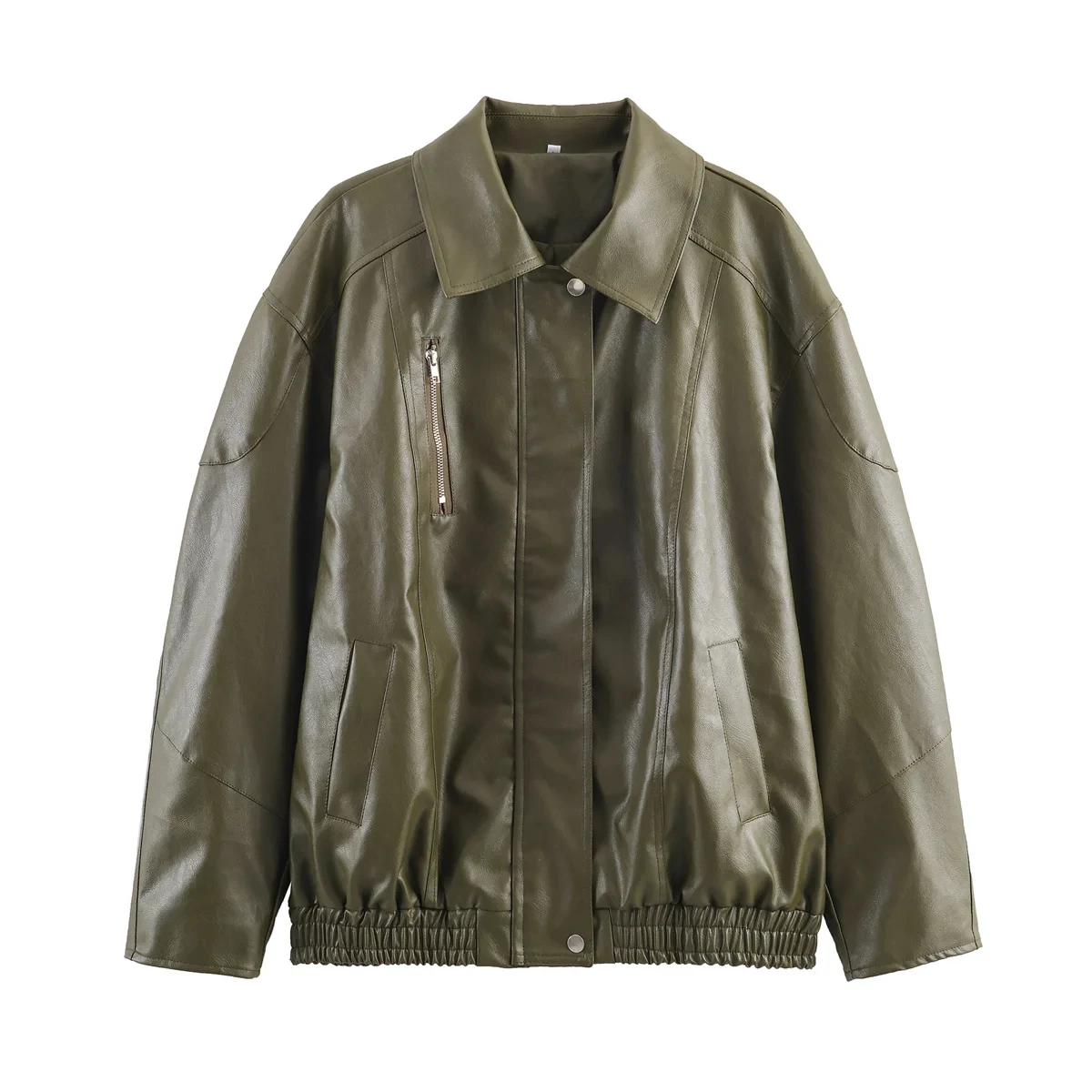 ريترو Sle فضفاض عادية طويلة Sve بولي Leather الجلود Jaet المرأة الخريف وصول جديد بسيط الكلاسيكية طوق سستة كيت تصميم
