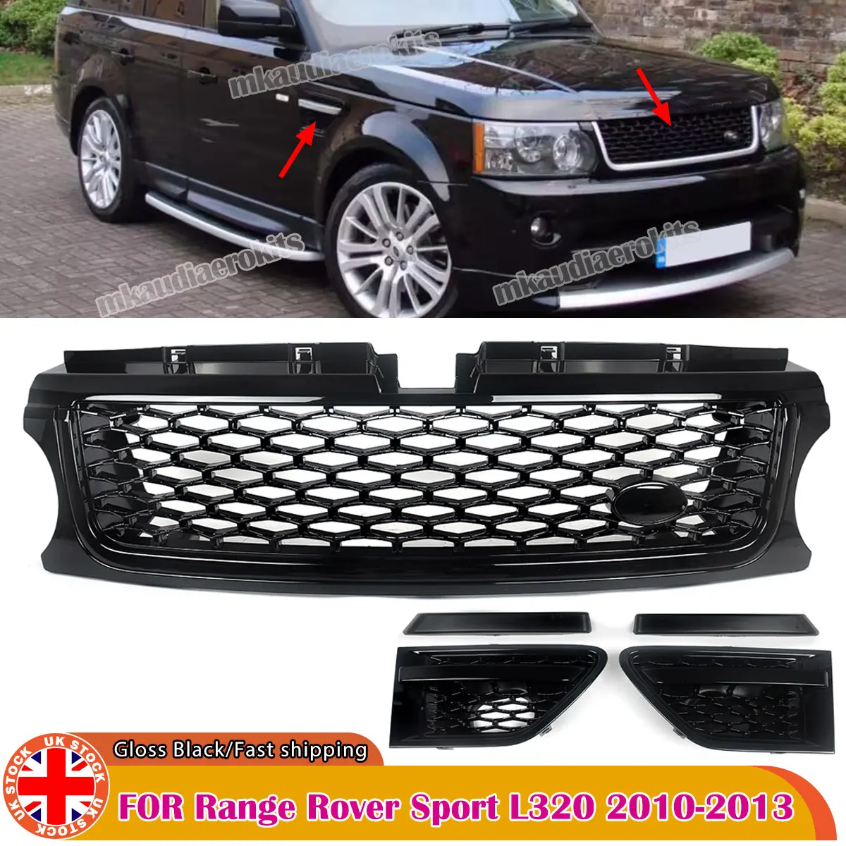 Grilles de course SAIQINGSP pour Range Rover Sport L320 2010 2011 2012 2013, calandre de pare-chocs avant, aérations latérales, look Autobiography
