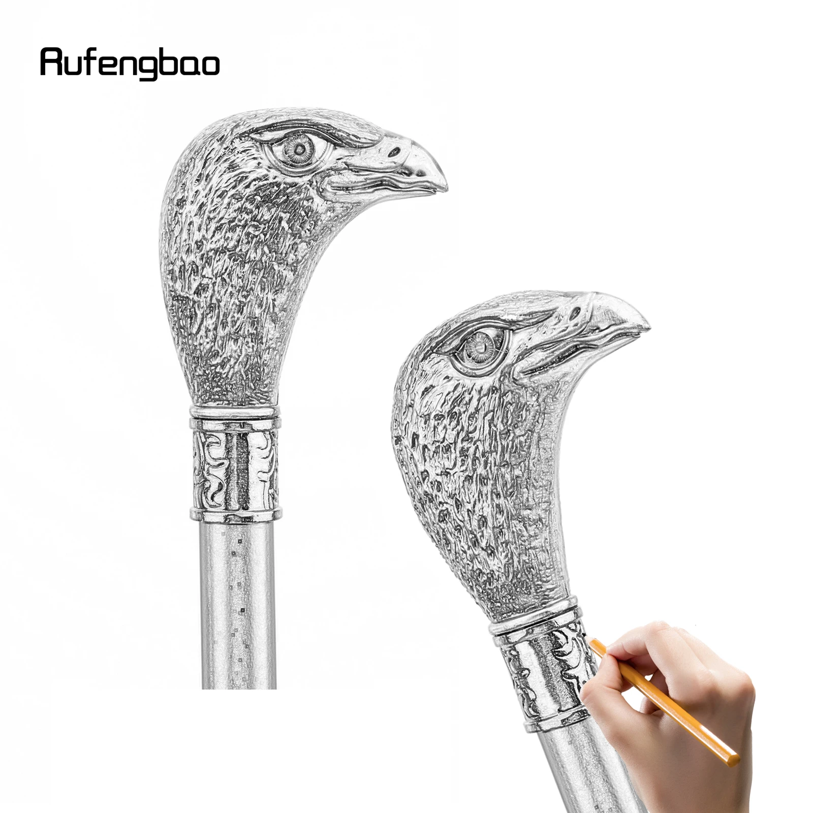 Sliver Eagle Head with Blue Eyes Walking Cane Fashion Decorative Walking Stick Gentleman Elegant Cosplay Cane Knob Crosier 93cm