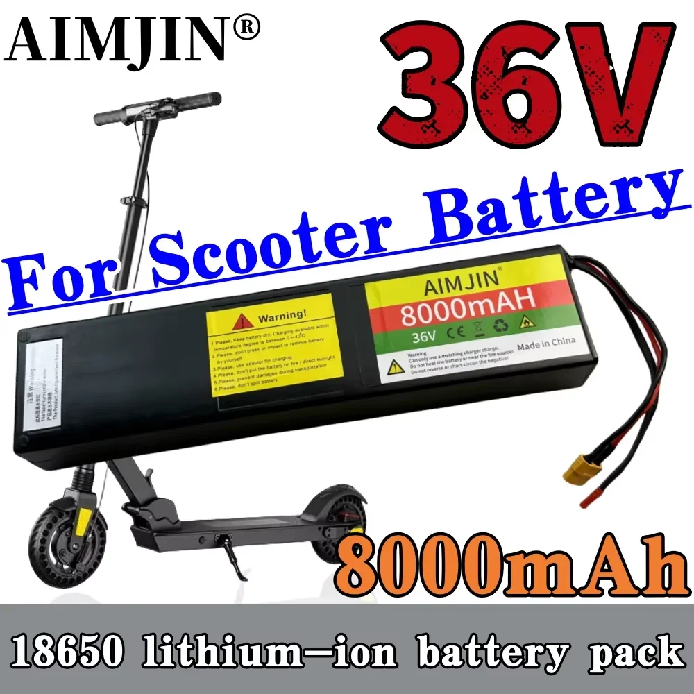 

36V 8000mAh Li-ion Rechargeable Battery Pack 10S3P Whit 42V 2A Charger Suitable for Electric Scooter Battery XT60+JST Plug