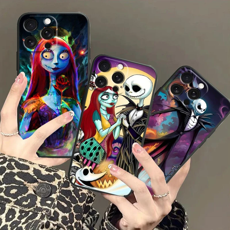 Fun Nightmare Before Christmas For iPhone 15 14 13 12 11 XS XR X 8 7 SE Pro Max Plus Mini Black Soft Phone Case