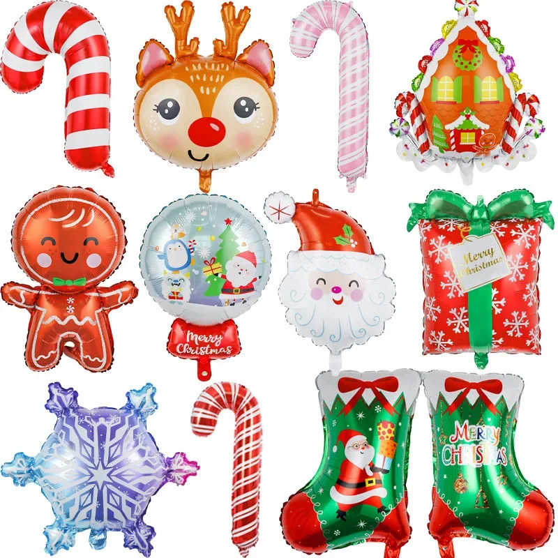 Disney Christmas New Year Party Decoration Aluminium Film Balloons Christmas Candy Cane Gift Box Gingerbread Man Moose Head