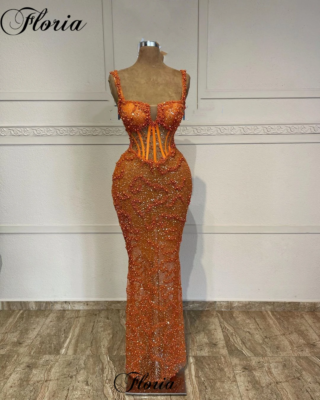 Popular Orange Prom Dresses Mermaid Strapless Simple Cocktail Dresses With Pearls Beach Birthday Dresses Vestidos De Noche