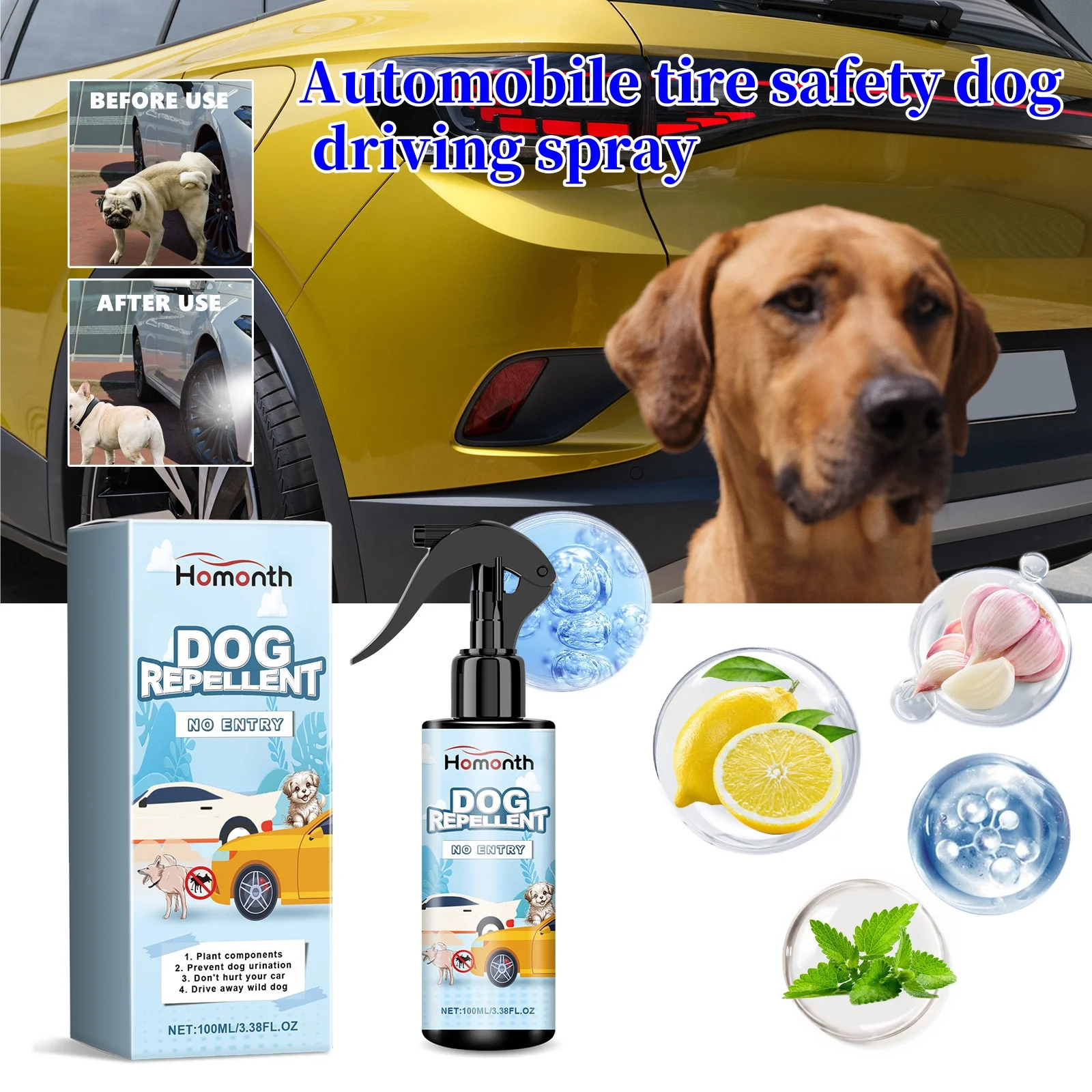 Dog Repellent Spray For Car Tire 100ml Animal Repellent Spray Prevent Dog Peeing Repellent Anti-Dog Urine Spray Car Wheel No Pee