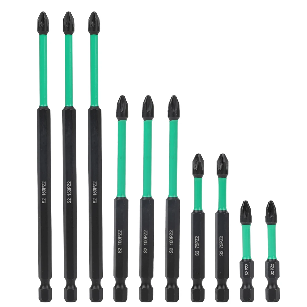 10Pcs PZ2 Magnetic Screwdriver Bits Set High Hardness Non-Slip Hex Driver Bits 50mm/75mm/100mm/150mm view 5