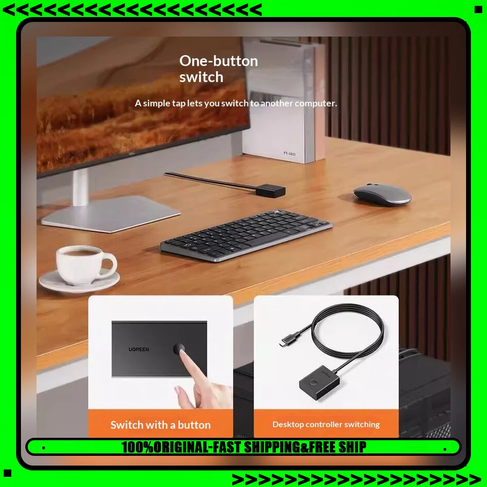 UGREEN 90809 HDMI KVM Switch 2 In 1 Out 4K Video Selector for Two Computers One Monitor Keyboard Mouse