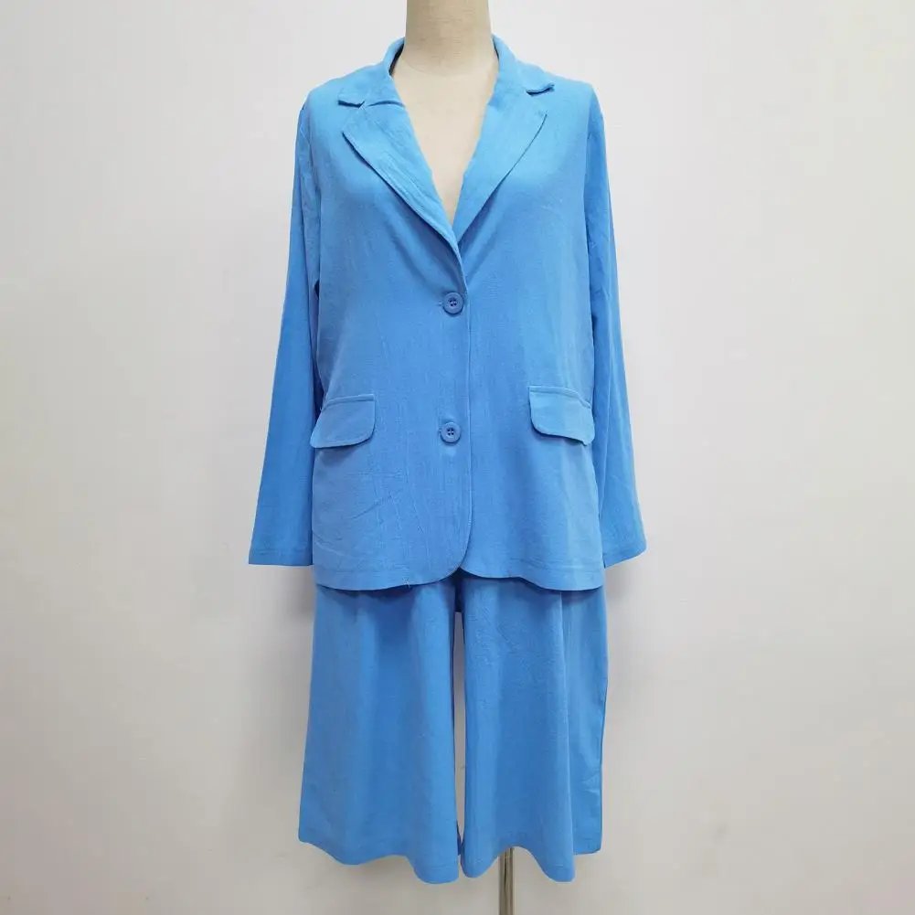 1 Set Blazer Half Shorts Solid Color Single Breasted Summer Loose-fitting Buttons Outfit for Office