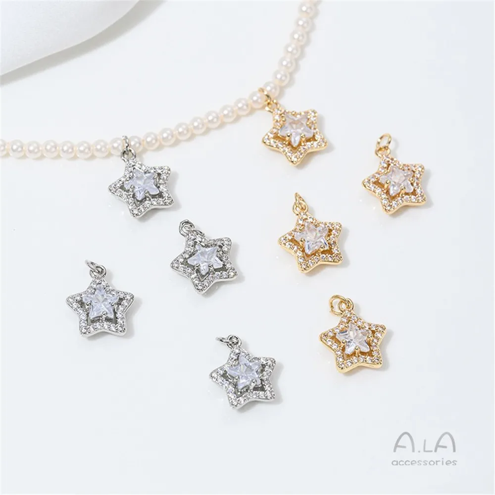 

Gold-plated Micro-inlaid Zircon Five-pointed Star Pendant Handmade Jewelry Pendant DIY Pearl Bracelet Necklace Pendant