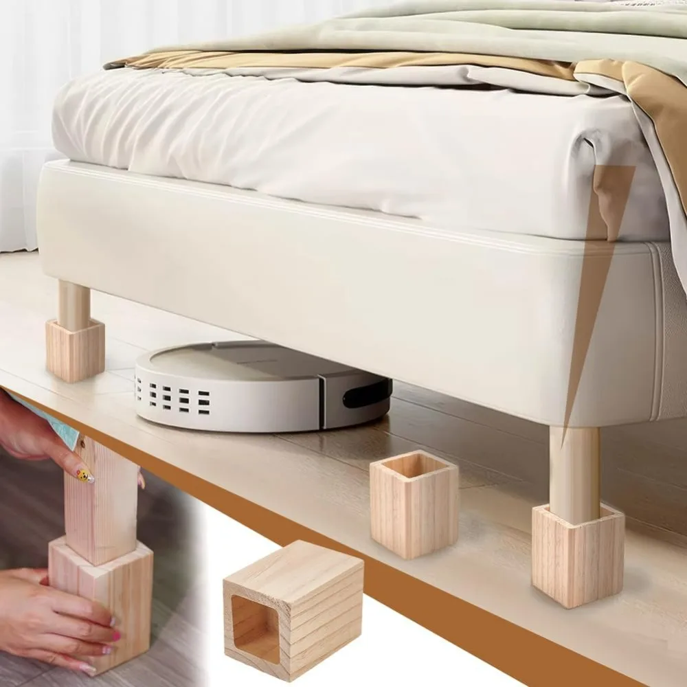 4 Pcs Wood Bed Risers Heavy Duty Elephant Feet Chair Raiser Square Wood Furniture Lifters for Table Sofa Armchairs making kit view 4