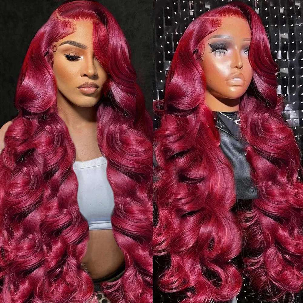 

34 Inch 99j Burgundy Lace Front Wigs Human Hair 13x4 HD Transparent Body Wave Lace Front Wigs 250% Density Human Wigs for Women