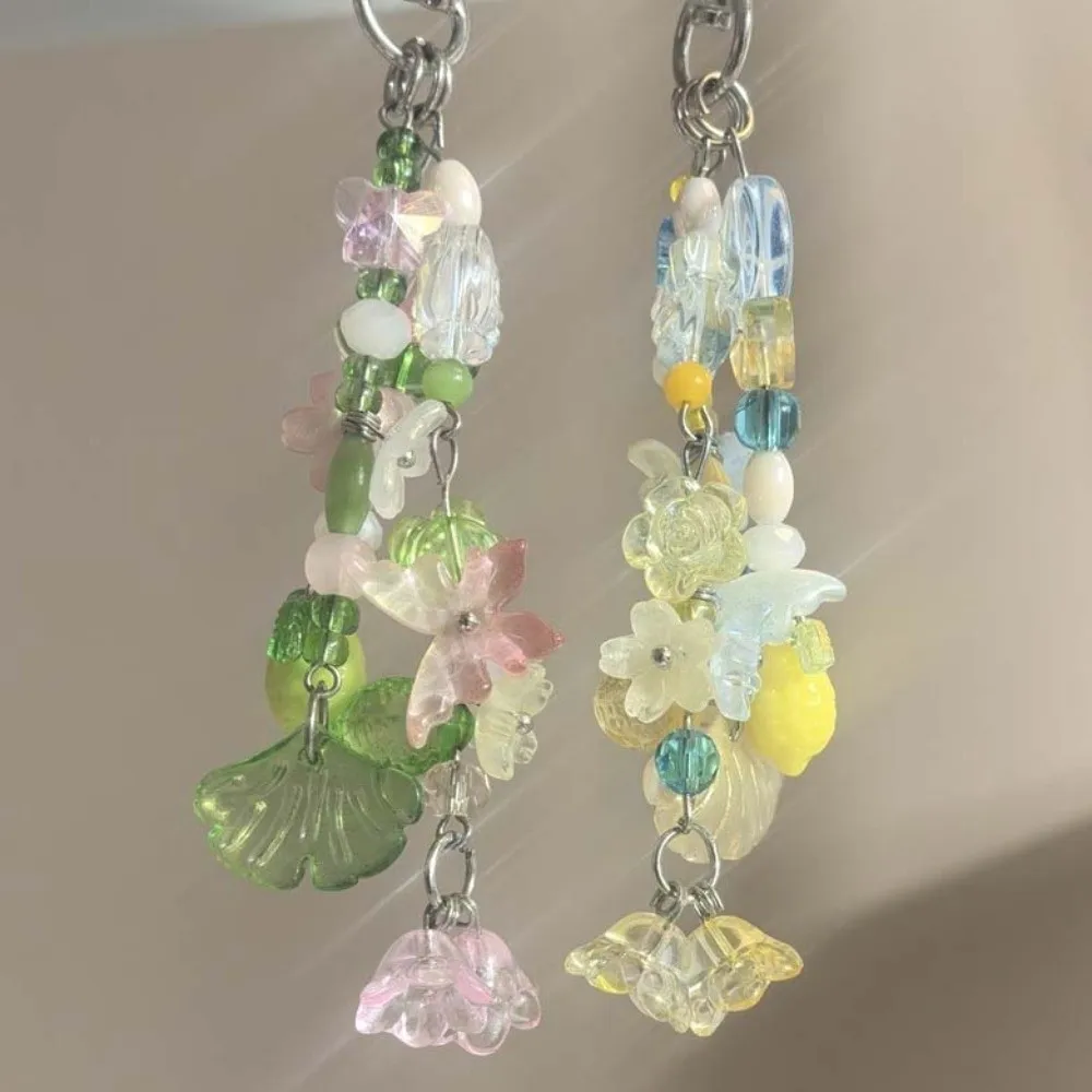 Acrylic Beads Bag Charms Colorful Floral Contrast Color Flower Pendant Five Pointed Star Cute Fruit Star Tassel Key Chain