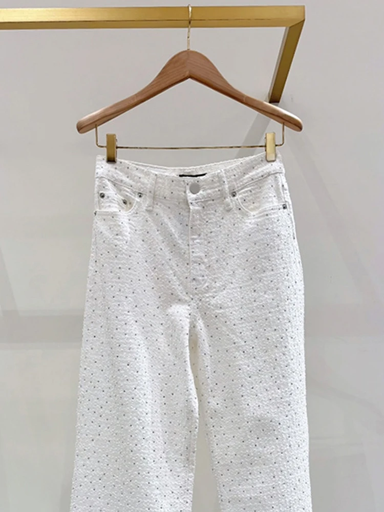 

High Waist Wide Leg Denim Jeans Women's Casual Heavy Embellied Long Pants Faionable Versatile Comfortable Wear Resistant