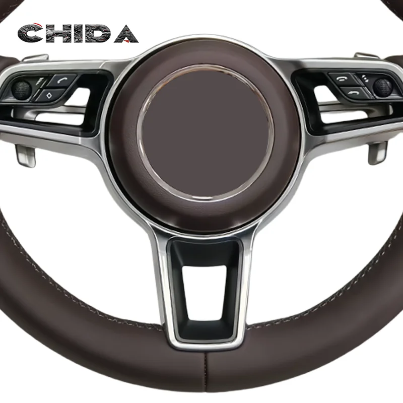 Sporty Custom Leather Steering Wheel For Porsche Models 971 718 991 911 Macan Panamera Cayenne Cayman Boxster