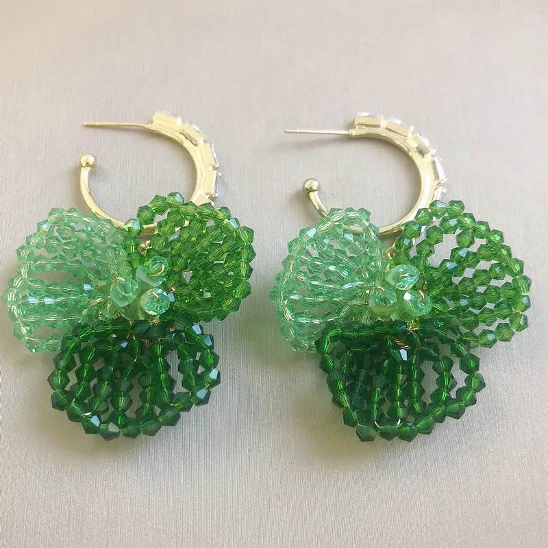 

Bilincolor Fashion Crystal Beads Handmade Green Flower Earring for Women