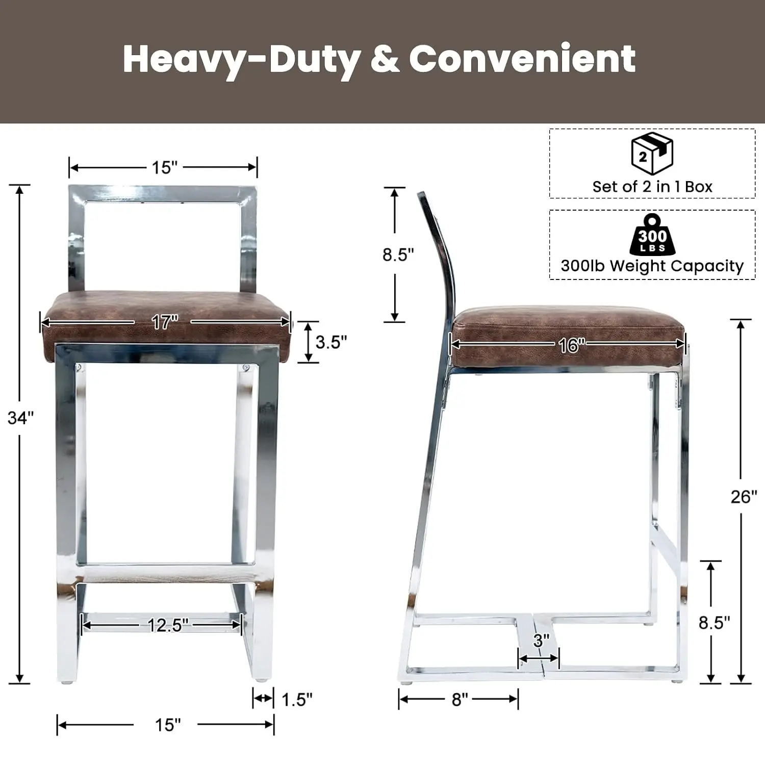 Brown Leather Counter Stools Set Of 2, 26
