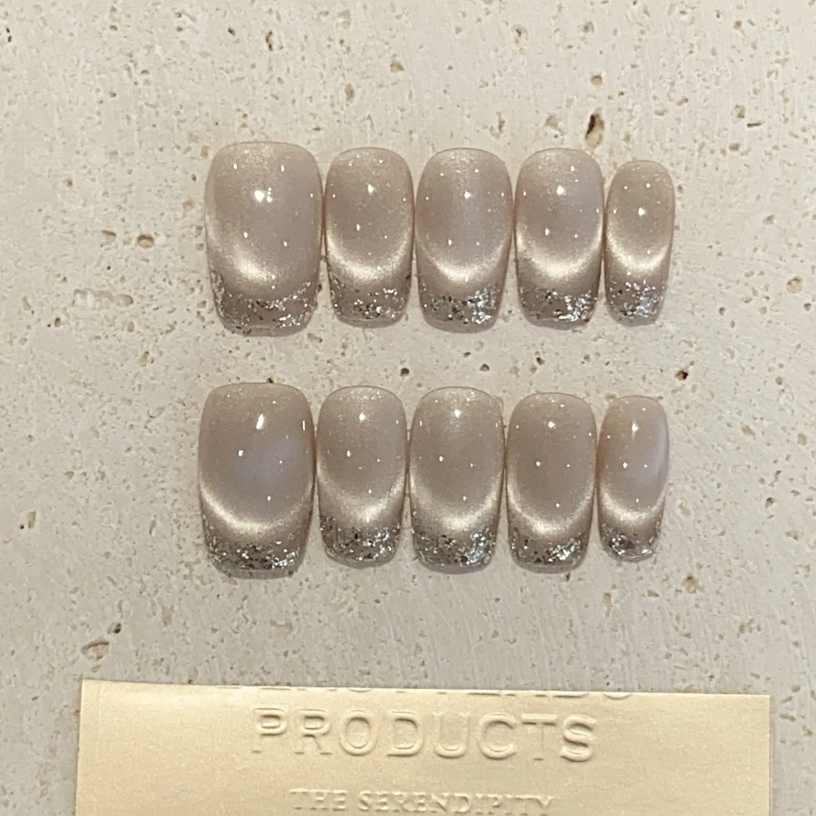 

10pcs French Cat Eye Handmade Press on Nails Champagne Color Fake Nails False Nails Short Artificial Nail Накладные Ногти Uñas