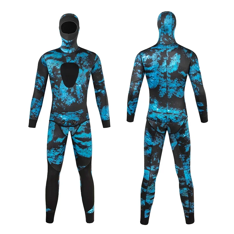 Traje de camuflaje para hombre, traje de buceo de manga larga con capucha de fisión, sumergible, mantiene el calor, impermeable, 2 piezas