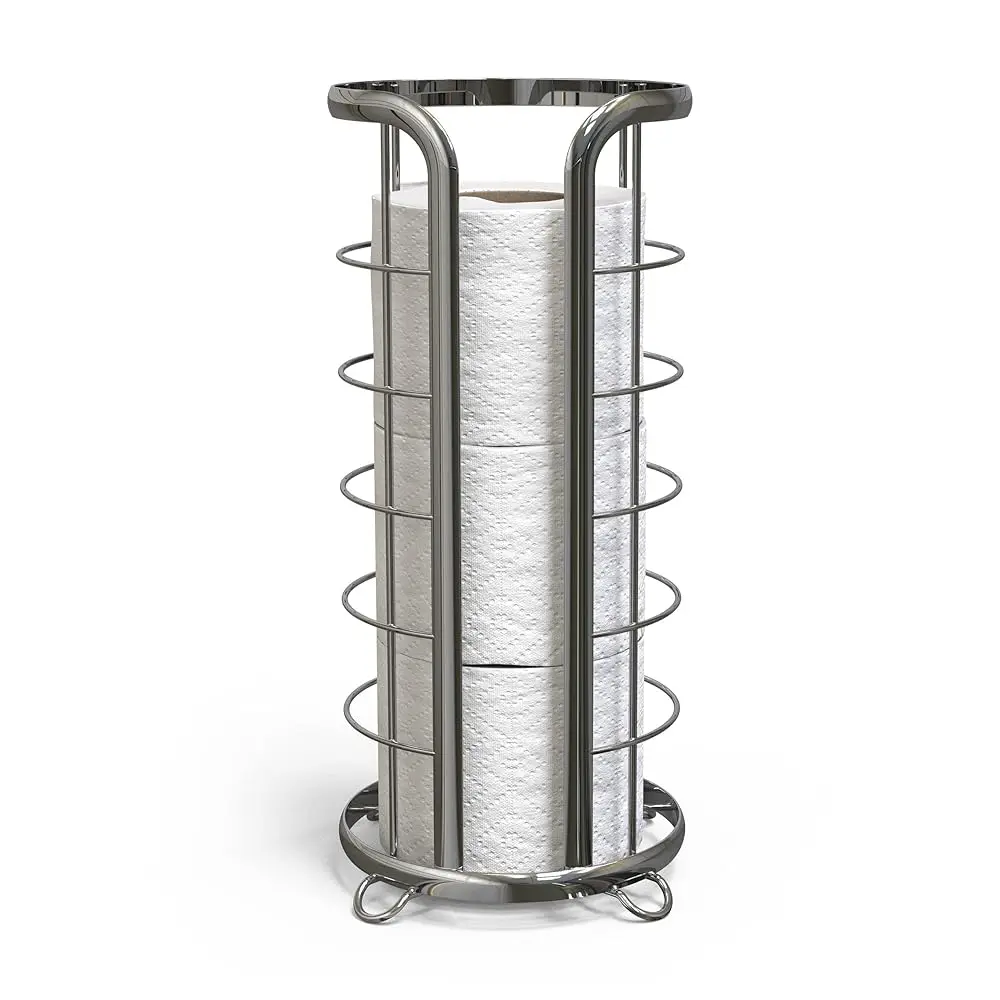 

BROOKSTONE, Держатель для туалетной бумаги из блестящего хрома, Напольный органайзер для салфеток в ванную, Минималистичное решение для хранения, Современный дизайн