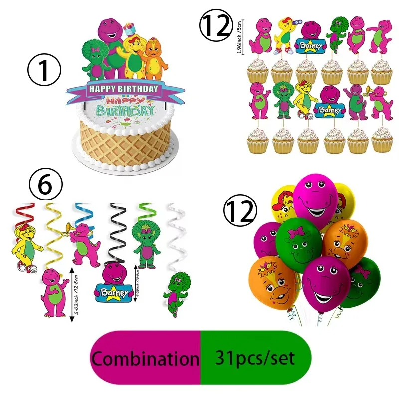Barney Teller Tasse Dreieckige Flagge Happy Birthday Party Dekoration Einweg-Tischgeschirr-Set Charakter-Drucke Bestseller-Zubehör – Detail 11