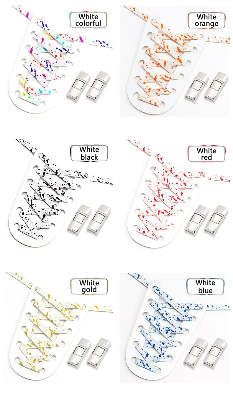 Splashing Ink Press Lock Schnürsenkel ohne Binden für Schuhe, Kinder und Erwachsene, flache, elastische Tennis-Schnürsenkel für Sneaker – Detail 8