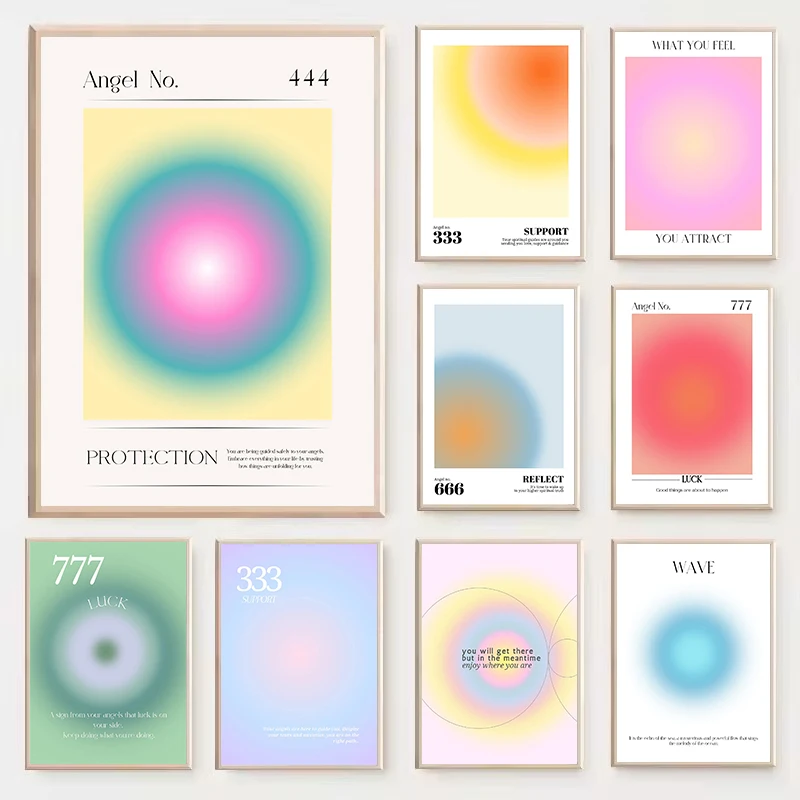 Gradient Angel Number 444 999 Lucky Aura Affirmation Positive Aesthetic Poster Canvas Painting Wall Art Pictures Home Decor