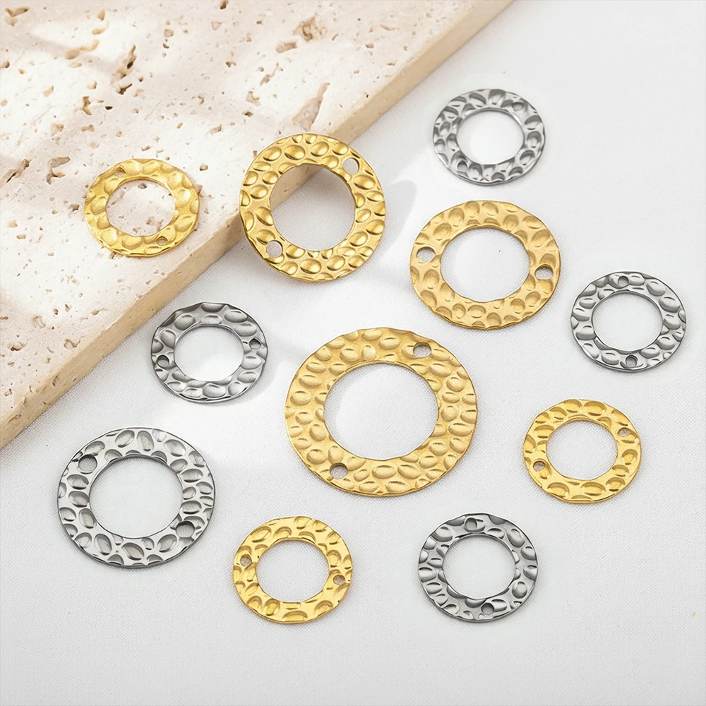 

10pcs 15/20/25mm Stainless Steel Double Hole Texture Circle Ring Gold Plated Charm Earrings Conectors for Jewelry Making Finding