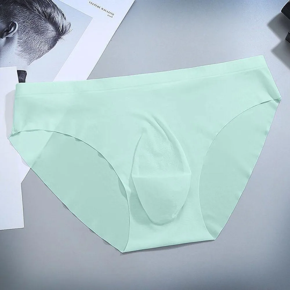 Sexy Men\'s Panties Ice Cool Breathable Semi Transparent Brief Solid Color Middle Waist Underwear Pump Man Bulge Pouch Briefs