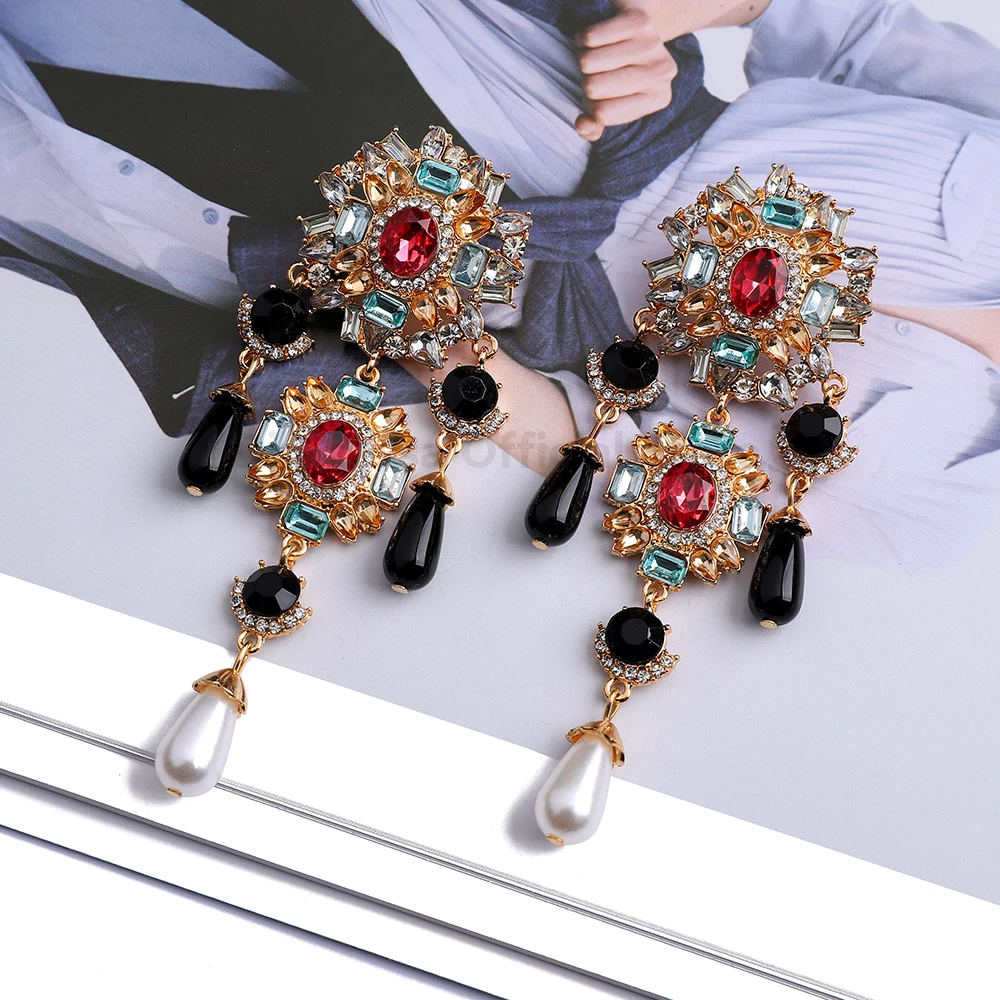Bohemian Luxury Imitation Pearl Decor Vintage Drop Earrings For Women Fashion Elegant Ethnic Statement Jewelry Ear Accessories