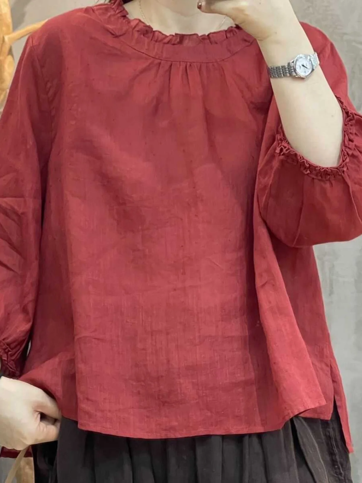Cotton Linen Short Sleeve Shirt Loose Fit Baby Doll Top Age Reducing Wooden  Collar Summer Women's Fashion Artistic Shirt