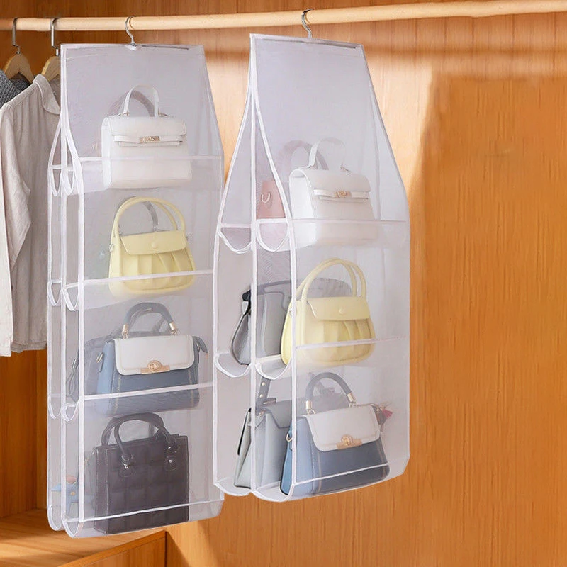 3/4Layer Handbag Storage Hanging Bag NonwovenDouble Side Storage Pouch Dustproof Bag Bedroom Closet Organizer