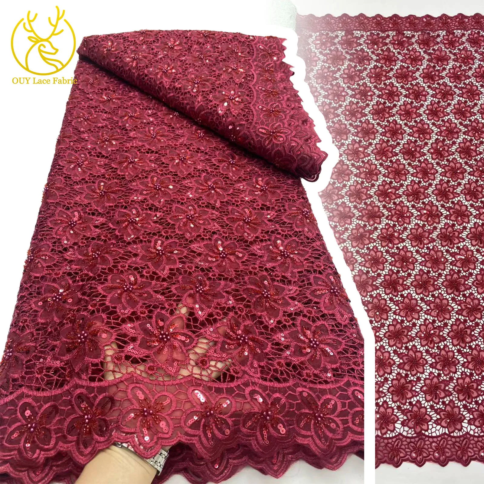 

Hot Sale African Water Soluble Rope Lace Fabric African Lace Fabric 2025 High Quality Nigeria For Wedding French Lace Fabrics