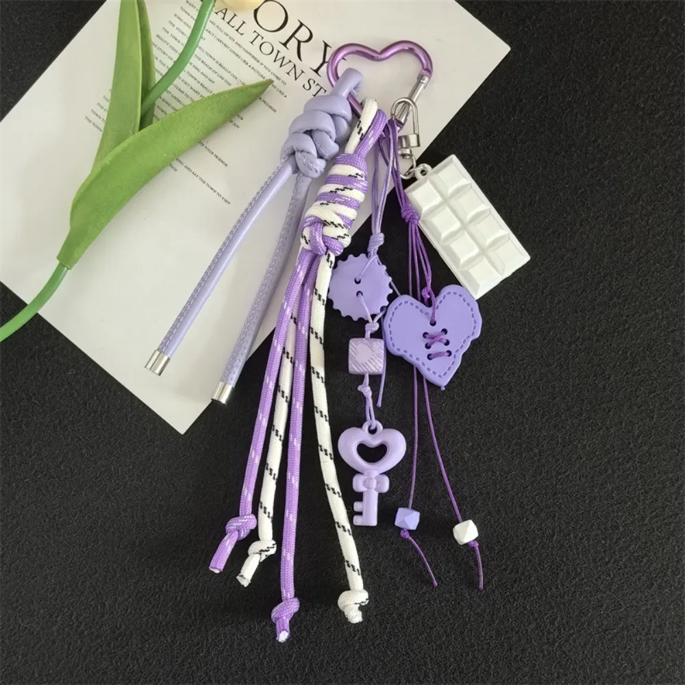 

Lock Cartoon Girl Heart Keychain Hand-Woven Bag Decoration Heart-shaped Bag Pendant Trinket Anti-Lost Braided Rope Key Chain