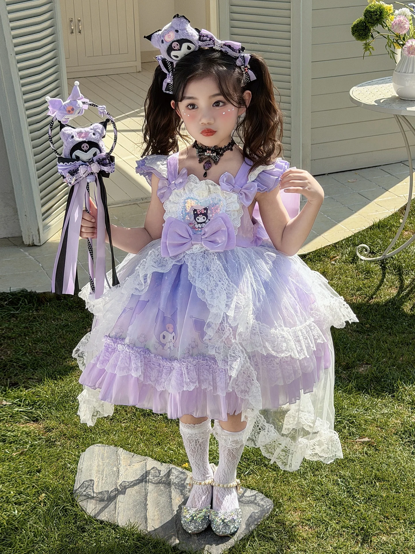 Vestido Estilo Lolita para Meninas com Saia de Tule Puff Roxa, Vestido de Princesa para Apresentações, Confortável e Casual d...