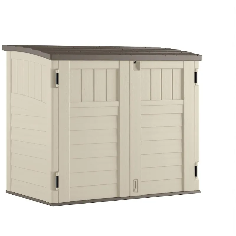 Suncast 34 Cu Ft Capacity Horizontal Outdoor Storage Shed for Garbage Cans, Garden Accessories, Backyard, and Patio Use, Vanilla